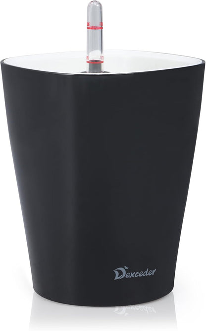 Dexceder 6x7 Self Watering Planter Indoor Outdoor, High Gloss Table Flower Plant Pot with Water
