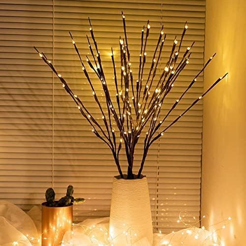 DK177 2 Pack Led Branch Light Battery Operated Lighted Branch Vase Filler Willow Tree Artificial