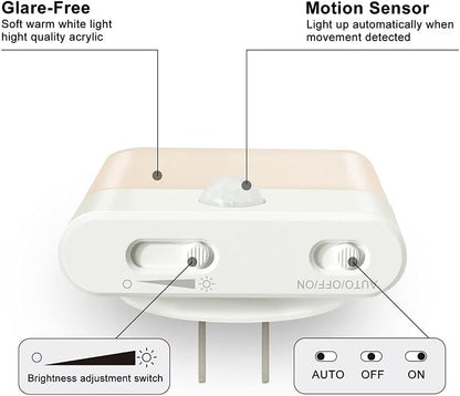 LED Night Light Plug in, Motion Sensor Night Light with Adjustable Brightness 3 Lighting Mode