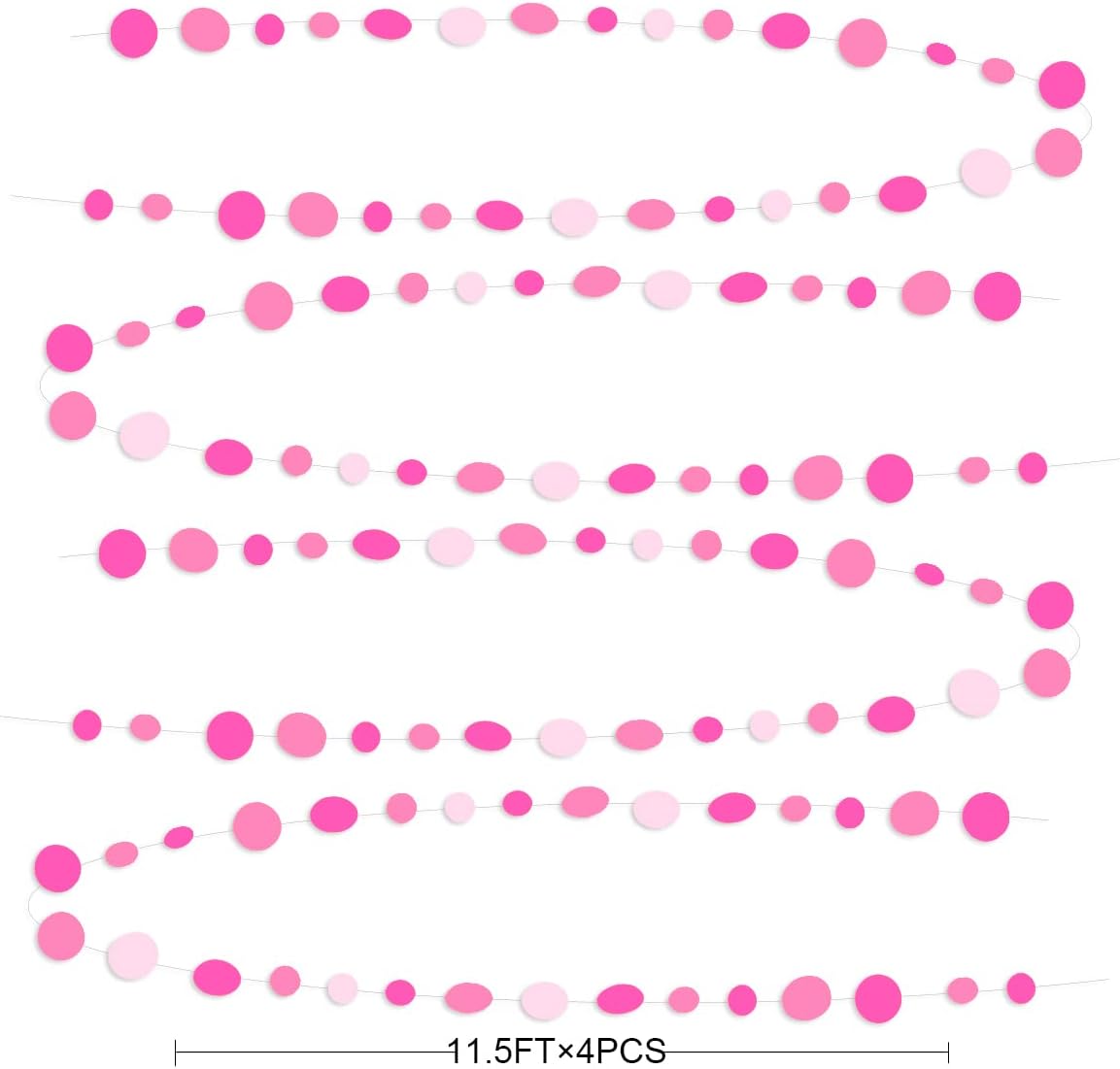 Hot Pink Party Decorations Circle Dots Garland Rose Pink White Hanging Paper Polka Dots Streamer