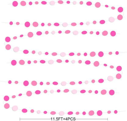 Hot Pink Party Decorations Circle Dots Garland Rose Pink White Hanging Paper Polka Dots Streamer