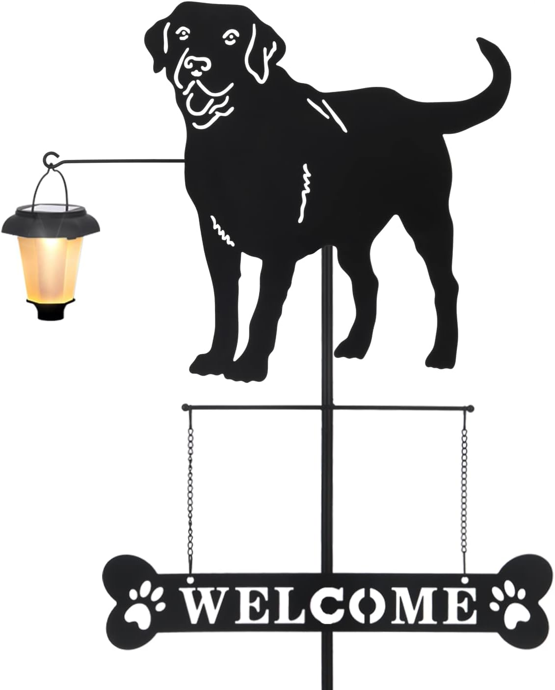 BAYN Solar Labrador Silhouette Dog Breed Welcome Sign with a Lantern Outdoor Decorative Garden