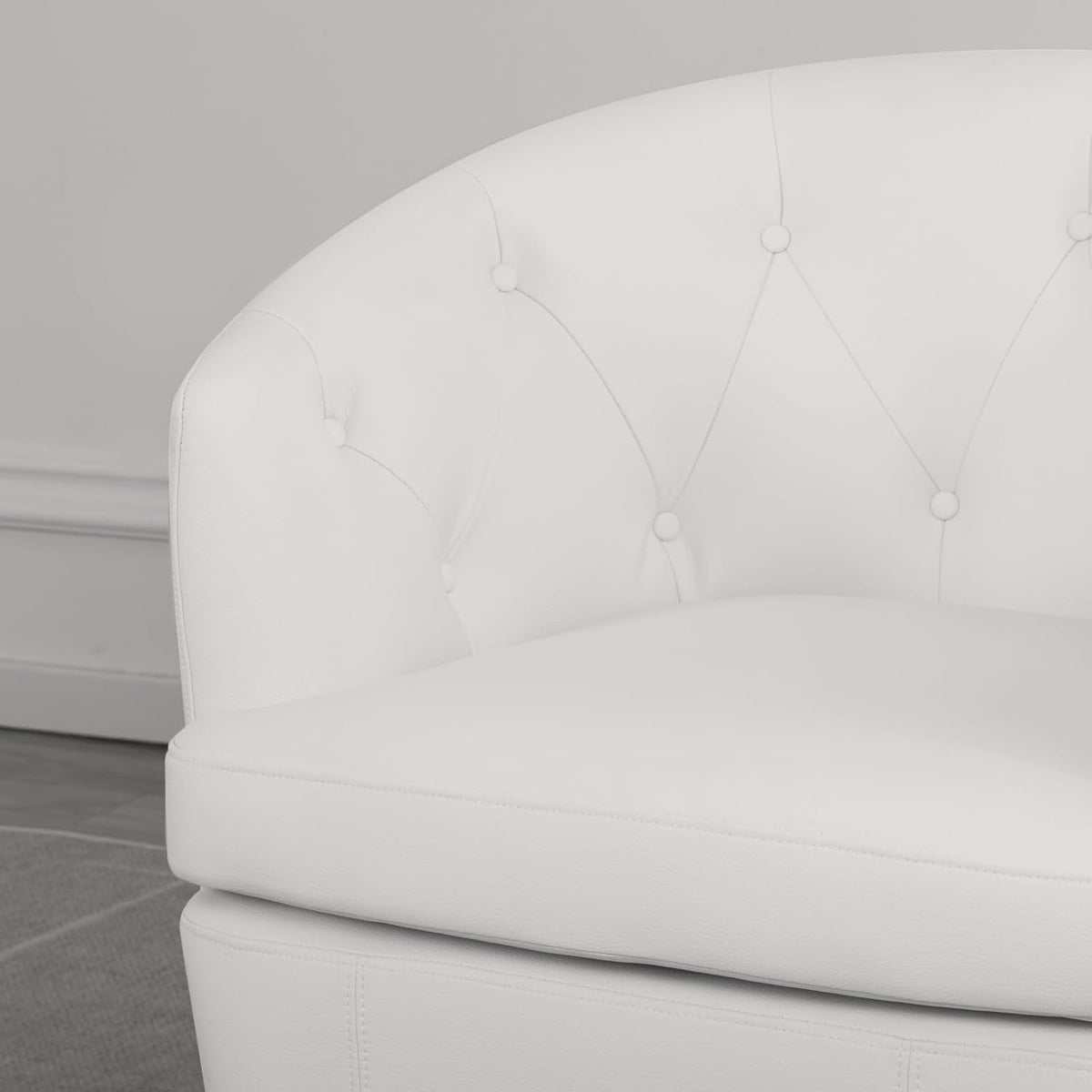 360° Swivel Leather Accent Chair, Modern Barrel Club Chair with Leather Upholstery and Sturdy Base