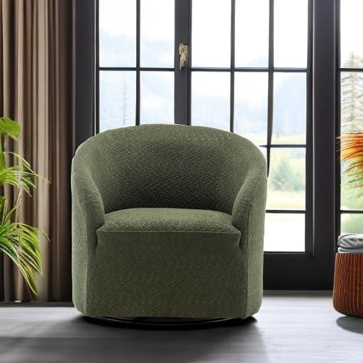 KINWELL 32" Wide Modern Boucle Swivel Barrel Chair, No Assembly Round Upholstered Swivel Accent