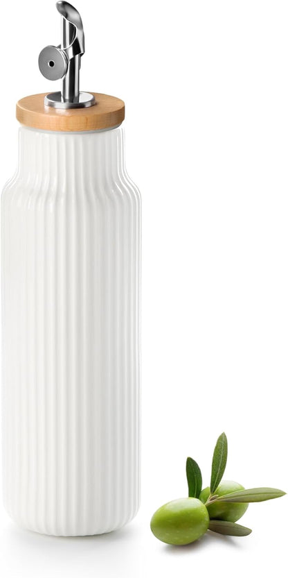 Nucookery Ceramic Olive Oil Dispenser Bottle for Kitchen, 14 oz Opaque Vinegar Dispenser Bottle