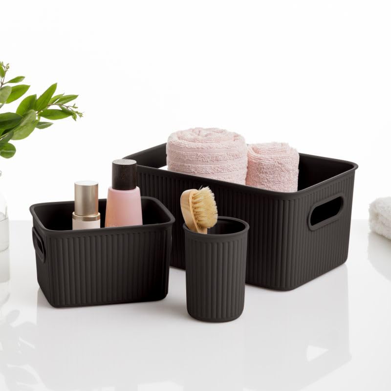 Superio Decorative Plastic Basket Open Home Storage Bins Organizer Baskets, Medium, Brown (8 Pack)