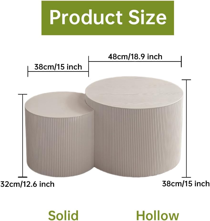 Round Nesting Coffee Table Modern White Fluted Coffee Table Set of 2 Stripe Round Coffee Tables
