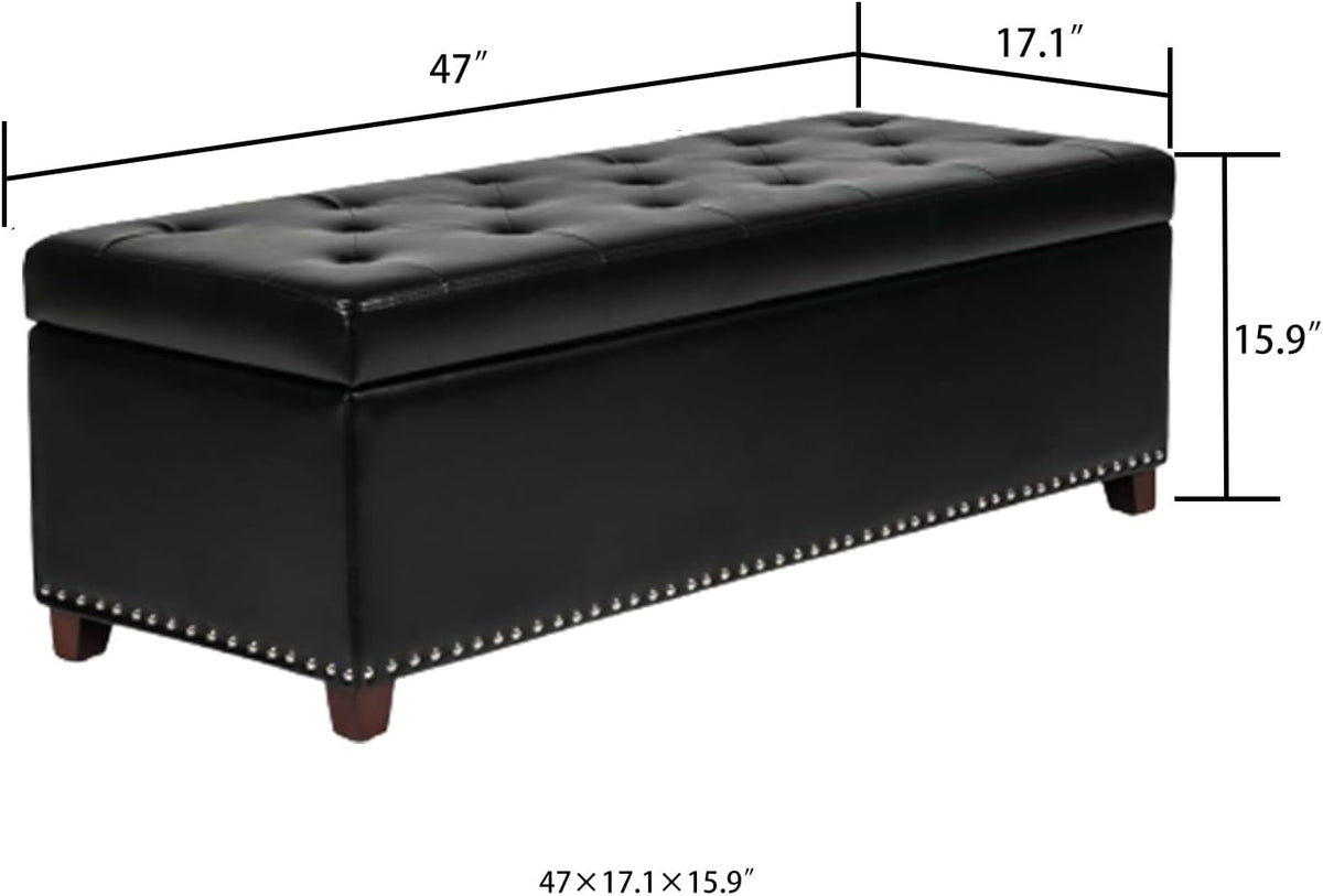 Joveco 47 Inch Storage Ottoman Bench,Tufted Leather Storage Bench with Nailhead Trim for Bedroom