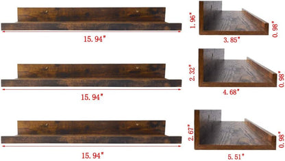 Giftgarden 16 Inch Floating Shelves for Wall Set of 3, Rustic Wall Mounted Picture Ledge Wooden