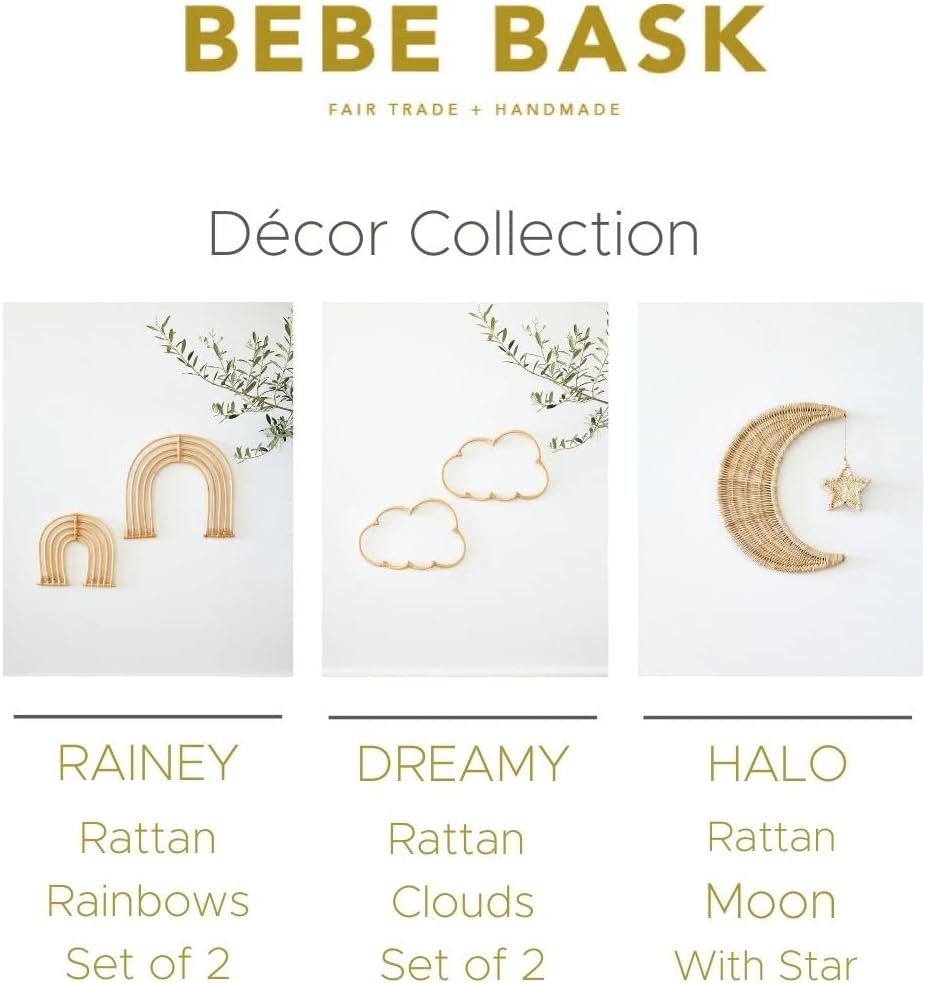 BEBE BASK Handmade Wicker Cloud Décor Set of 2 - Rattan Cloud Decorations - Décor for Bedroom and