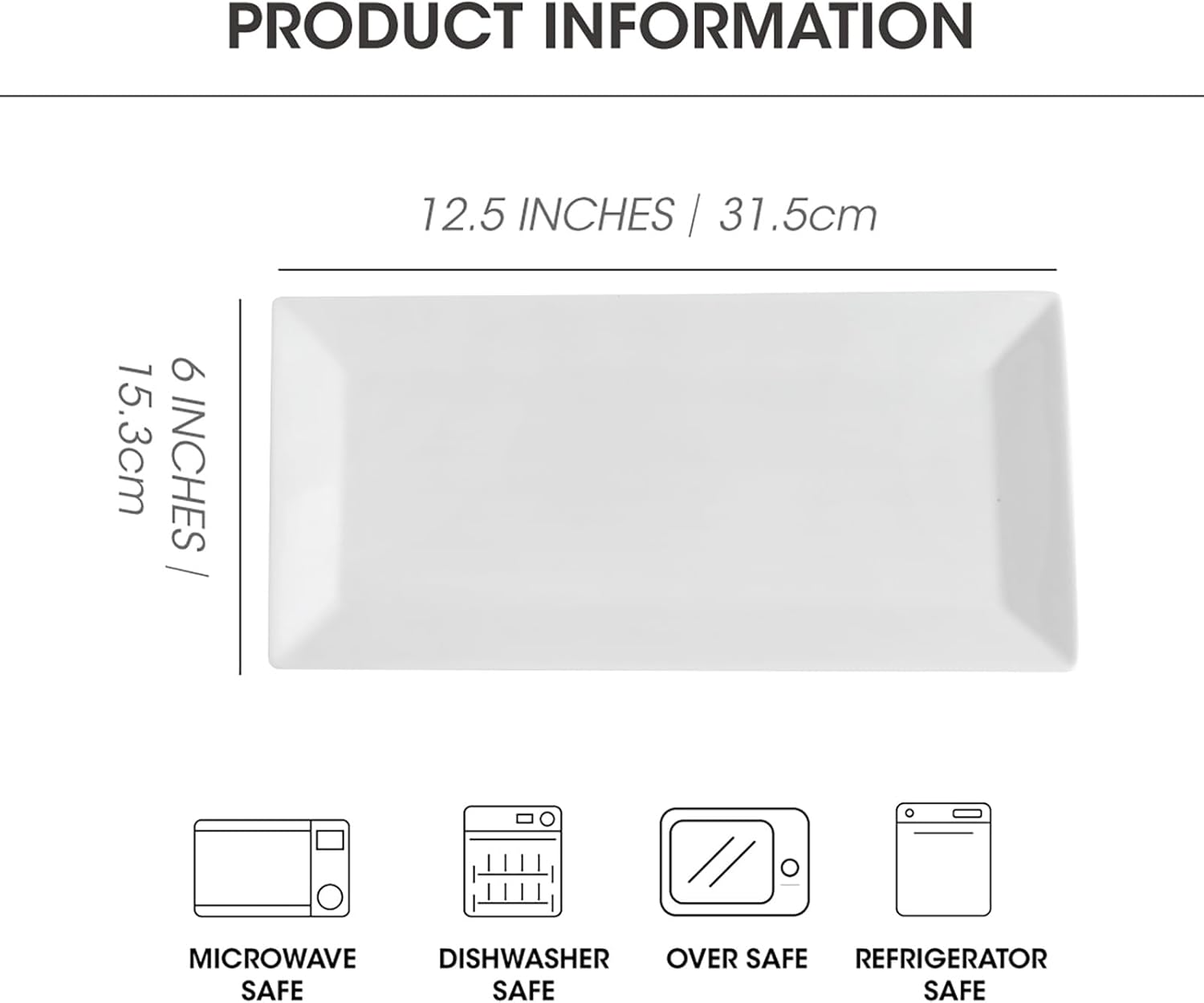 12" Serving Platters Set of 4, White Rectangular Plates, Ceramic Serving Tray, Stackable Large