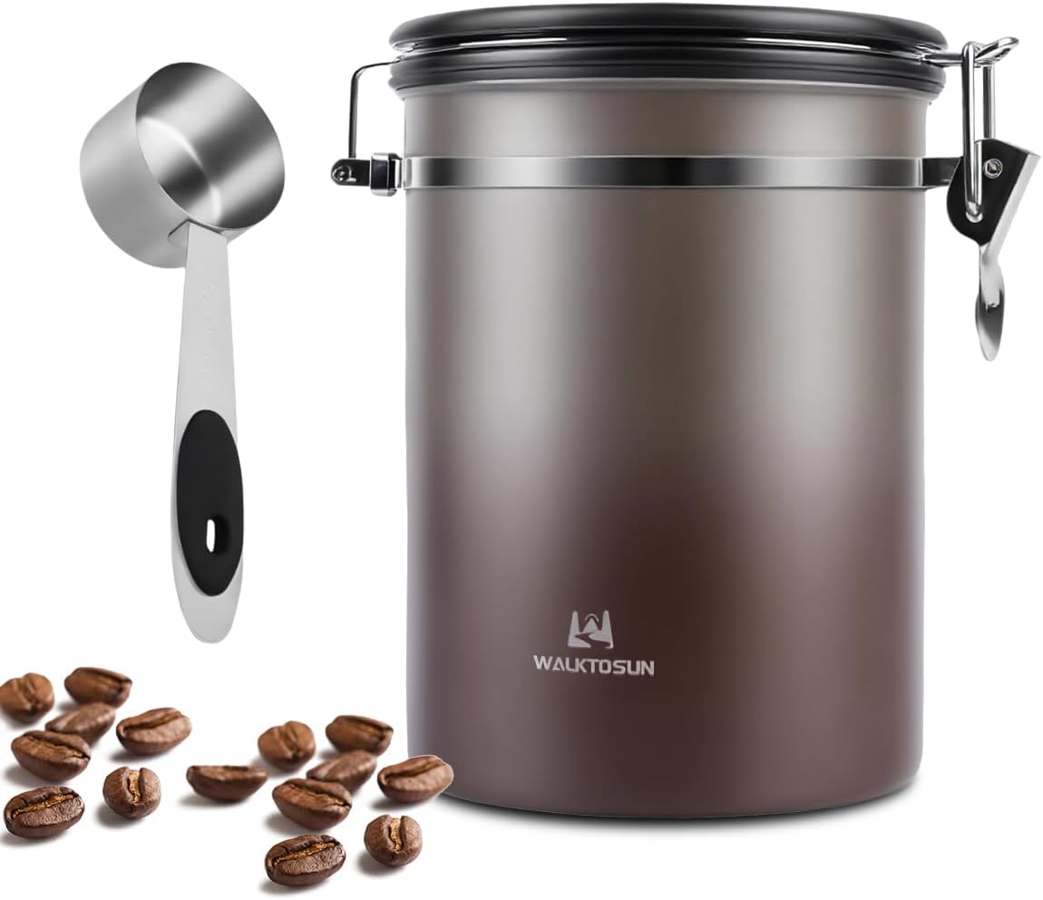 Coffee Canister Airtight Storage Container Stainless Steel Coffee Jar with Scoop,Date Tracker CO2