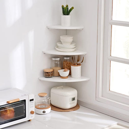 Corner Shelf, Solid Oak Wood Floating Corner Shelf Wall Mount Round End Floating Speaker with Wire