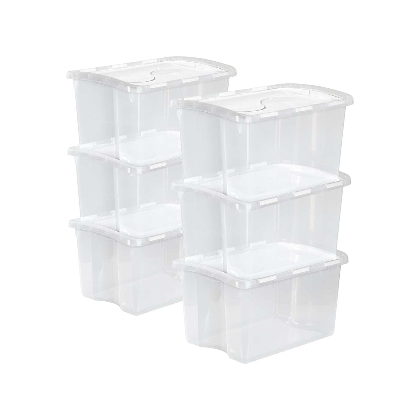 Sterilite 6-Pack Stackable Storage Bin with Lid, Clear Plastic Design, 48 Quart