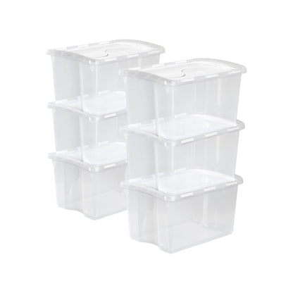 Sterilite 6-Pack Stackable Storage Bin with Lid, Clear Plastic Design, 48 Quart