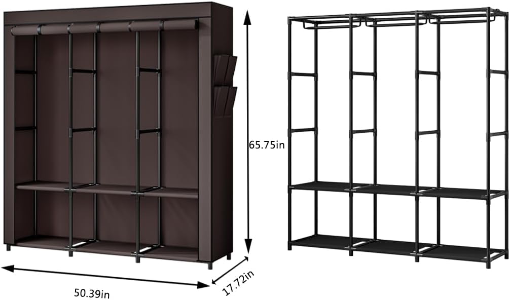 SORCEDAS Portable Closet Wardrobe Storage Organizer Metal Hanging Rack Non-Woven Fabric 50 Inch