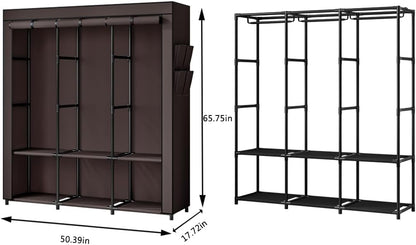 SORCEDAS Portable Closet Wardrobe Storage Organizer Metal Hanging Rack Non-Woven Fabric 50 Inch