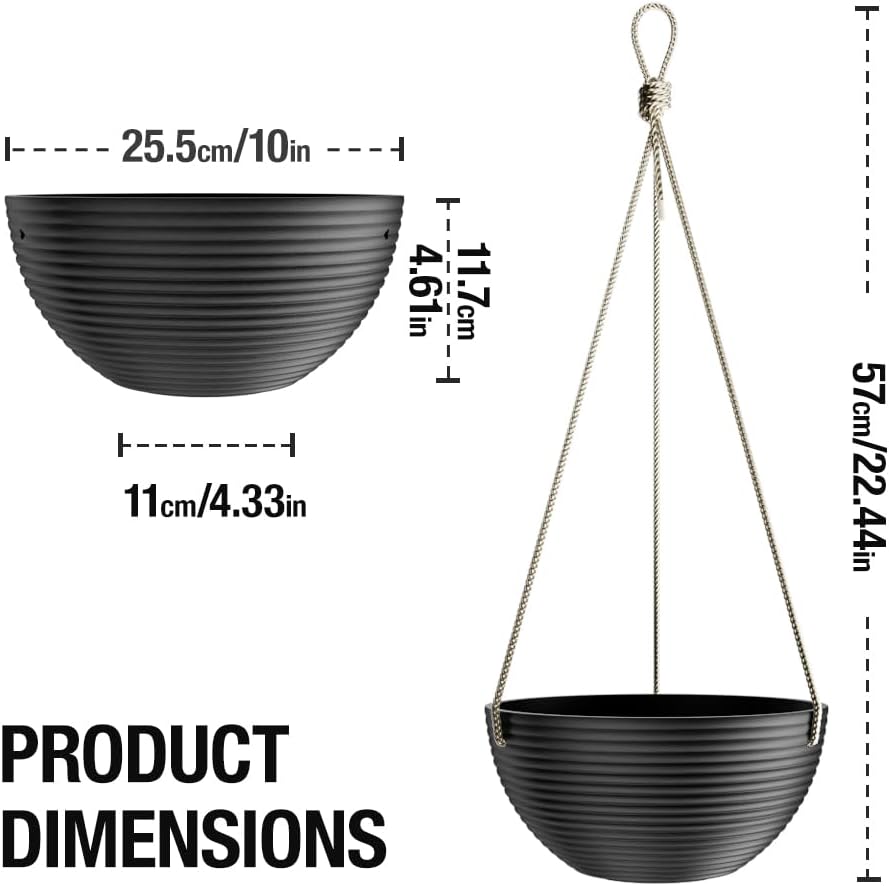 Line Pattern 10 Inch Hanging Planter for Indoor Outdoor Plants, 2 Pack Round Hanging Pots for