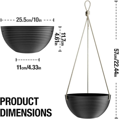 Line Pattern 10 Inch Hanging Planter for Indoor Outdoor Plants, 2 Pack Round Hanging Pots for