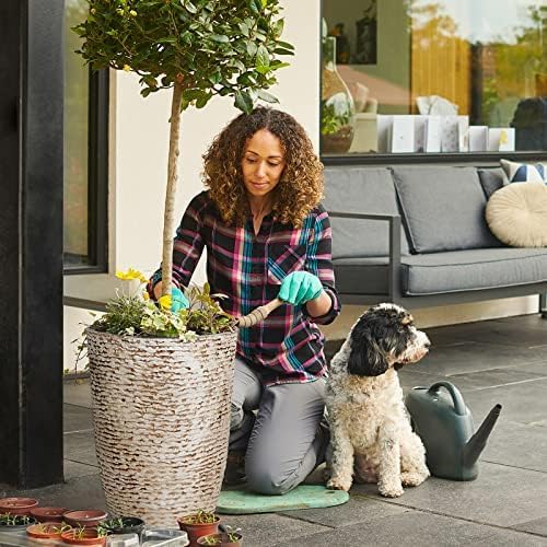 Worth 9 Gallon Tall Round Planters Set of 2-14" Dia x 21" H Stone Finish Flower Pots Indoor