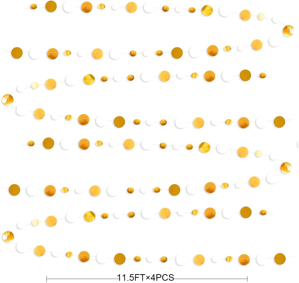46 Feet White and Gold Circle Dots Garland Hanging Paper Polka Dots Streamer for Birthday