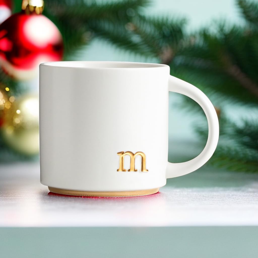 COLLECTIVE HOME - Monogram Ceramic Mugs, 15 oz Golden Initial Coffee Cups, Elegant Alphabet Tea
