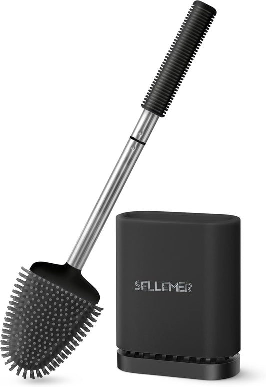 Sellemer Toilet Brush and Holder Set - Flexible Toilet Bowl Brush Head with Silicone Bristles