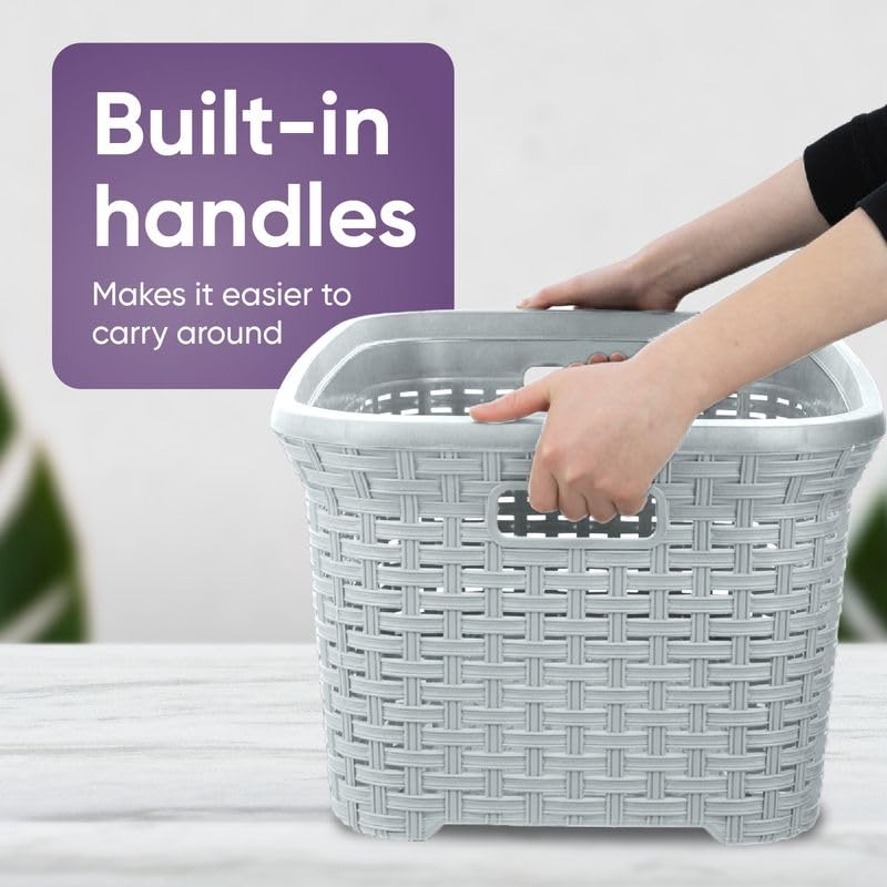 Designed Laundry Basket Plastic Storage Hamper Basket, White Smoke Cloths Basket Organizer with