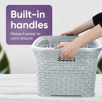 Designed Laundry Basket Plastic Storage Hamper Basket, White Smoke Cloths Basket Organizer with