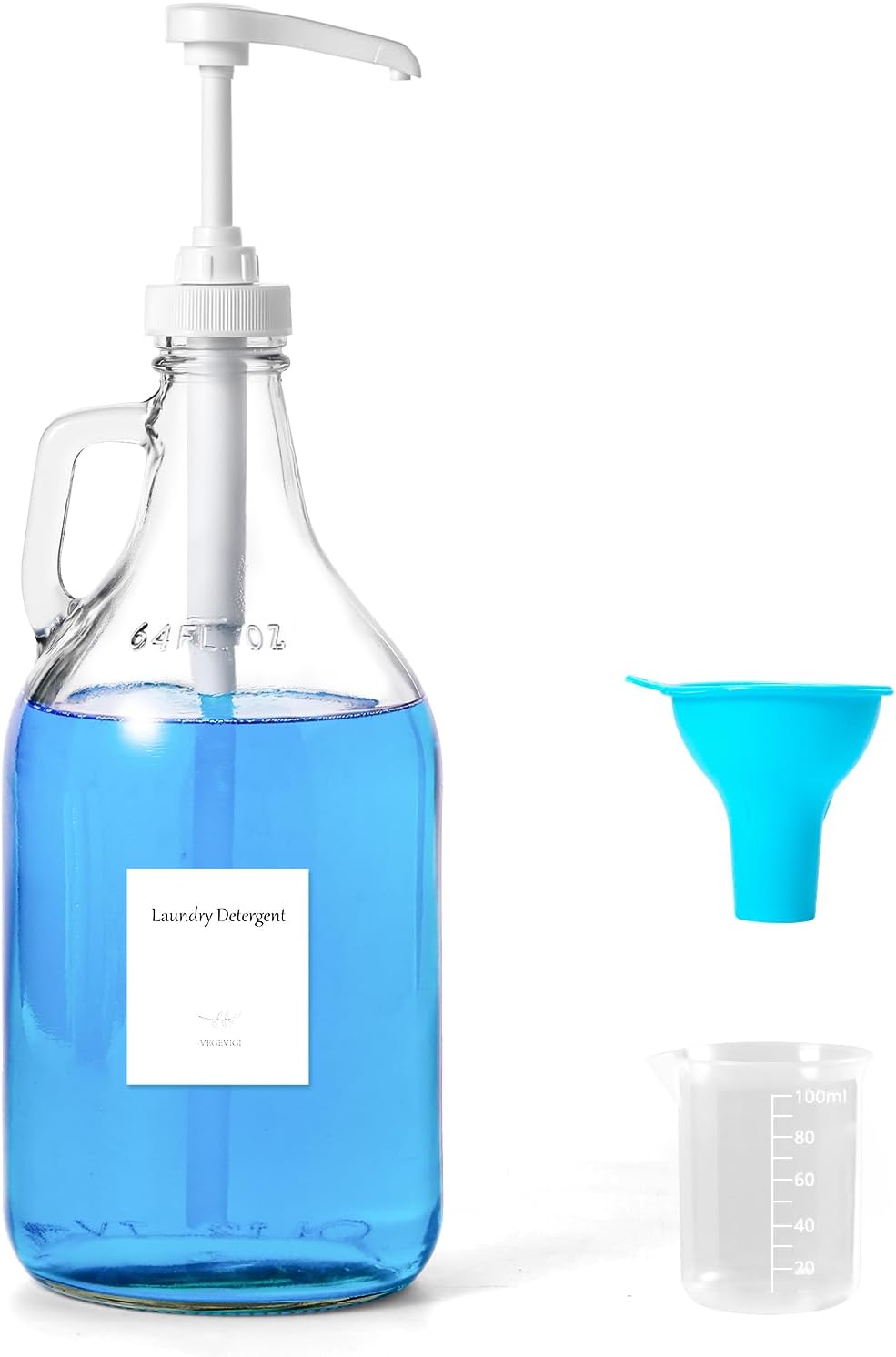 Glass Laundry Detergent Dispenser with Pump, 64OZ Liquid Laundry Soap Dispenser, Fabric Softener