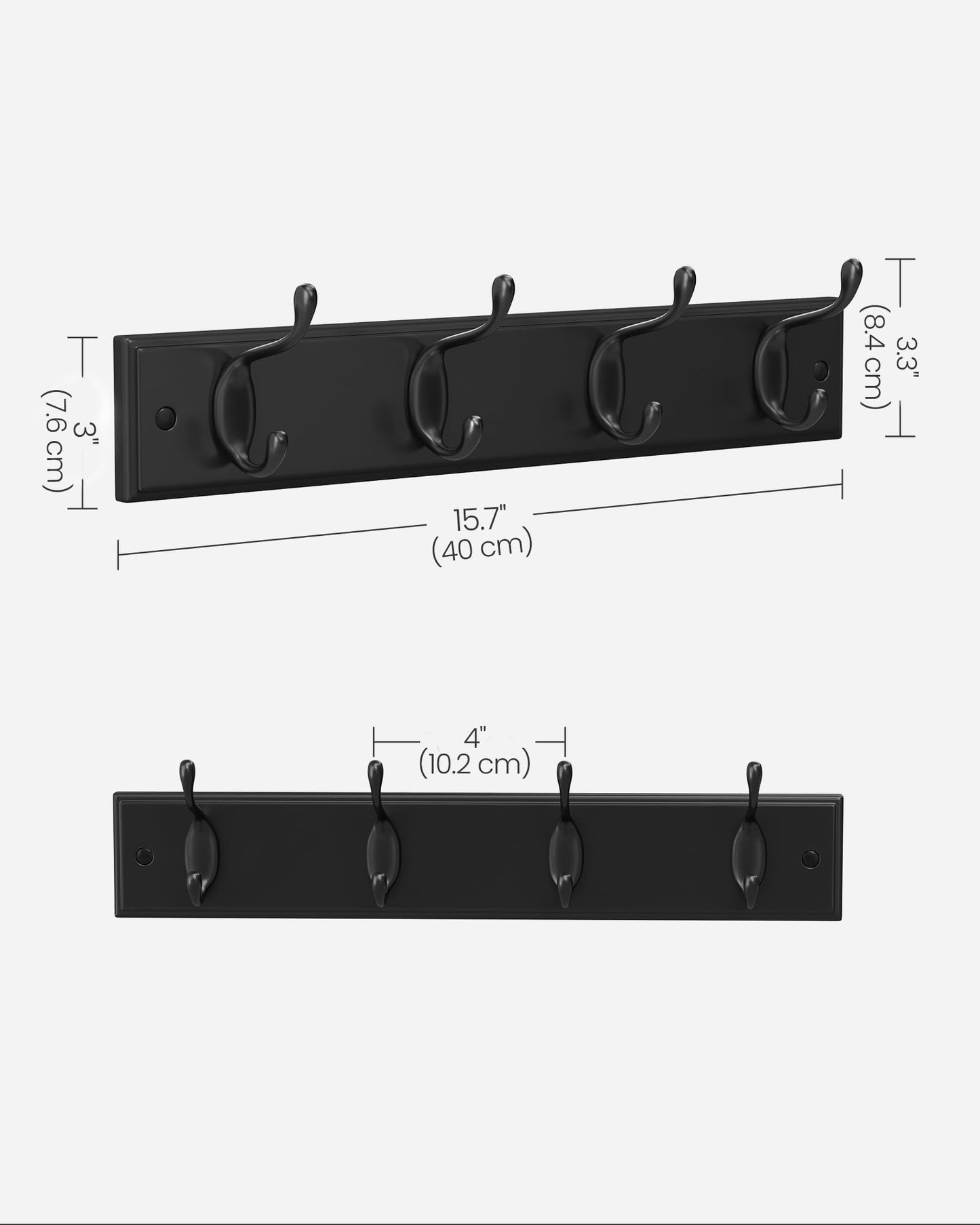 SONGMICS Wall-Mounted Coat Rack, Hook Rack, 4 Dual Metal Hooks, Black