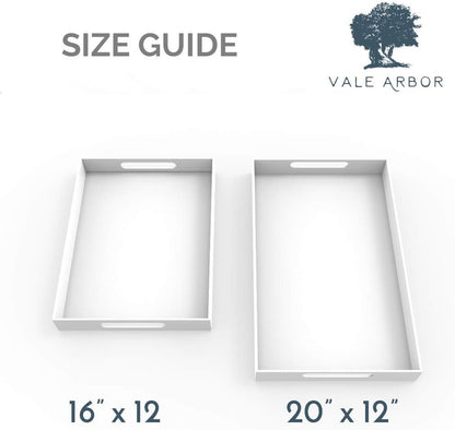 White Acrylic Serving Tray for Vanity, Bathroom, Outdoor, Food and Décor with Handles (Rectangle