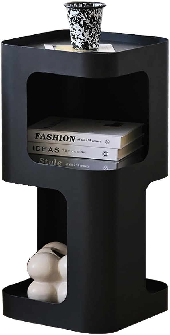 Modern Side Table,Small end Table for Small Spaces,Metal nightstand with Storage Shelf,Space-Saving