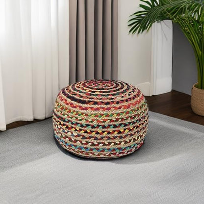 REDEARTH Round Pouf Ottoman - Braided Boho Poof Home Décor Pouffe Accent Sitting Circular Foot Rest