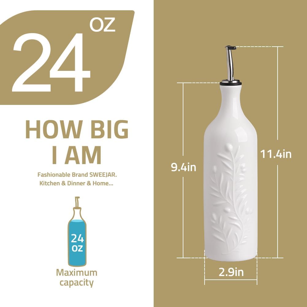 Sweejar Large Olive Oil Dispenser Bottle with Spout, 24 Oz Ceramic Oil Dispenser for Kitchen