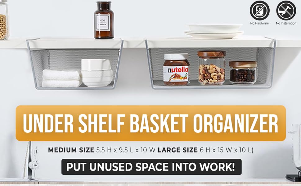 YBM Home Under Shelf Basket - Mesh Stainless Steel Storage Under Cabinet Hanging Basket Rack
