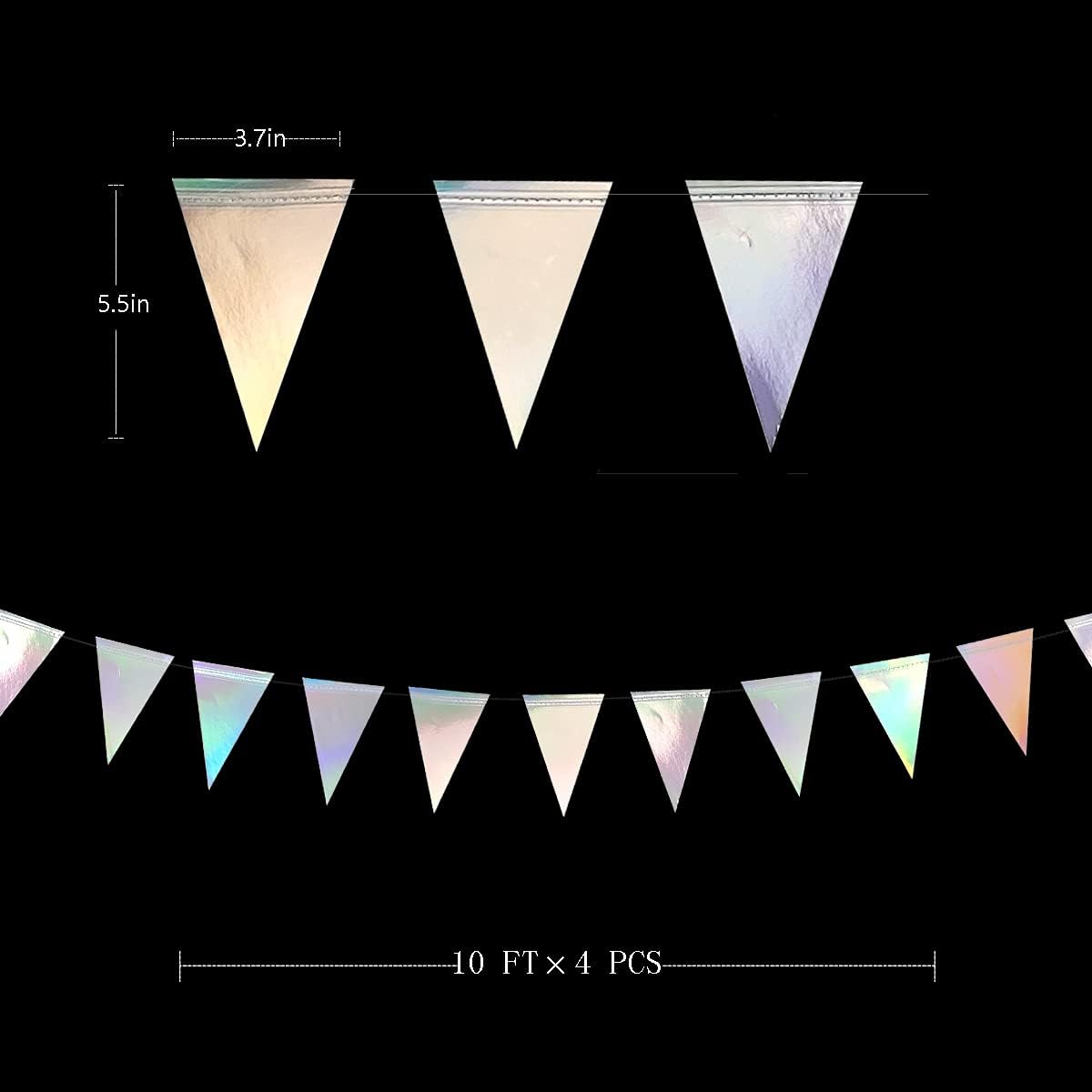 40Ft Iridescent Party Decorations Holographic Hanging Triangle Pennant Banner Flag Bunting Garland