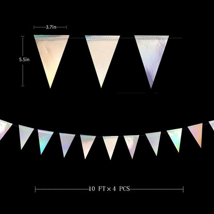 40Ft Iridescent Party Decorations Holographic Hanging Triangle Pennant Banner Flag Bunting Garland