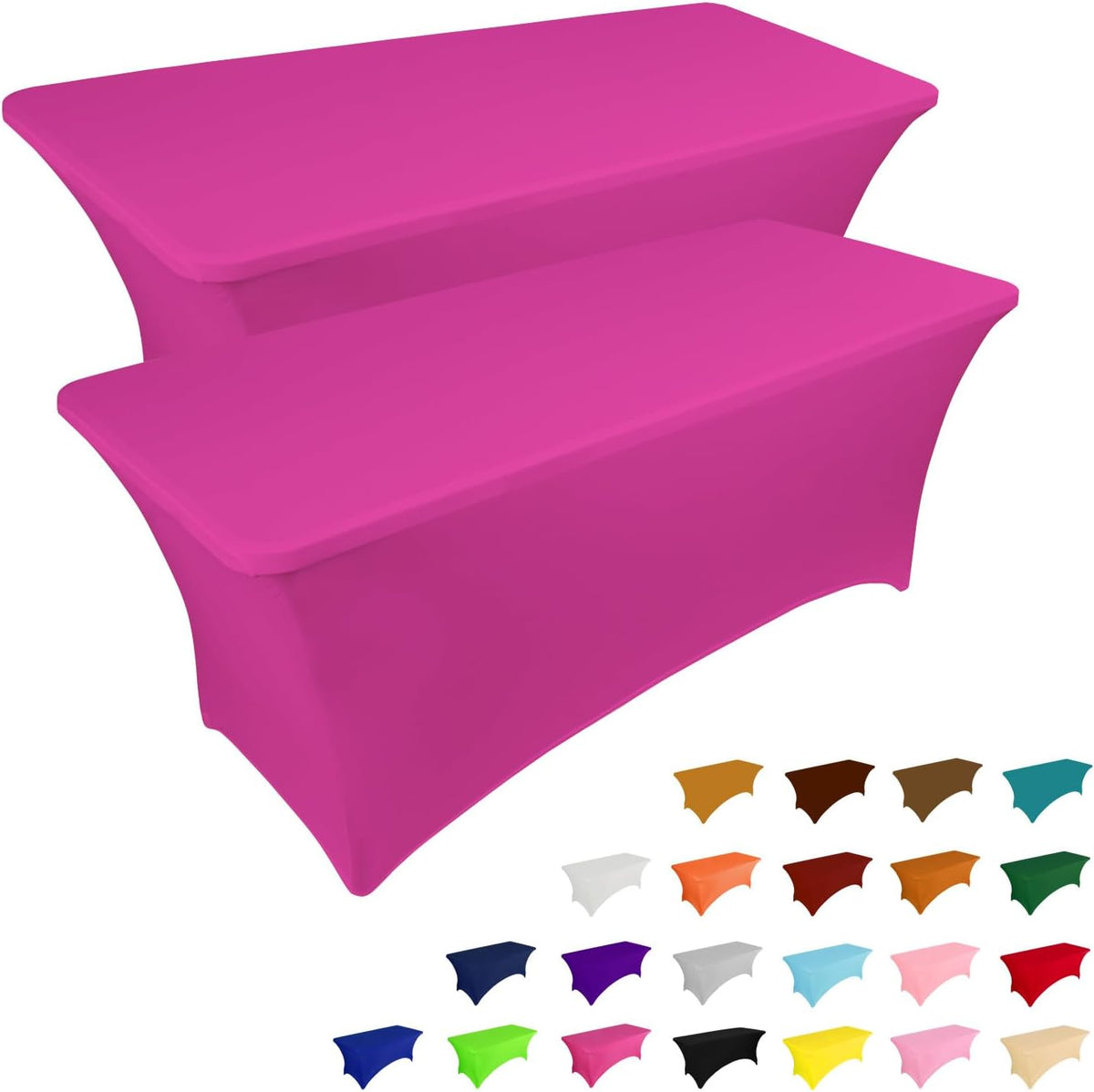 IVAPUPU 2 Pack 8FT Table Cloth for Rectangular Fitted Events Stretch Fuchsia Table Covers Washable