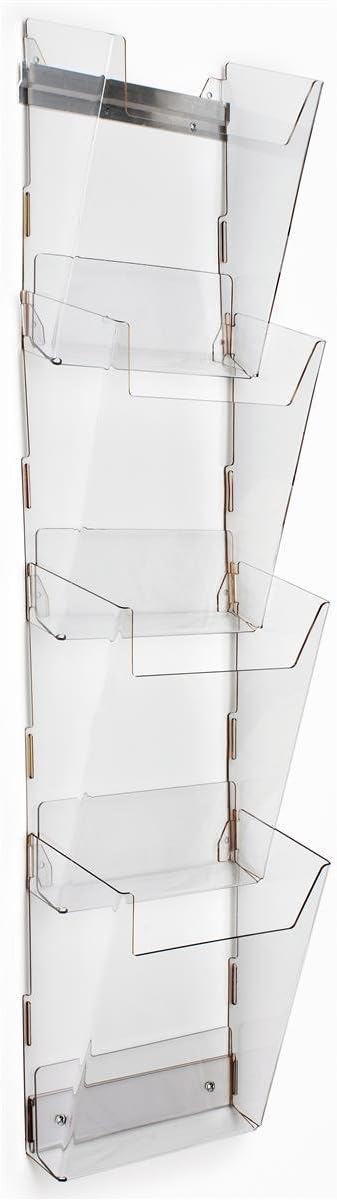 Magazine Wall Rack with 4 Pockets, Tiered, Frameless, Notched Front Panels, Durable Construction