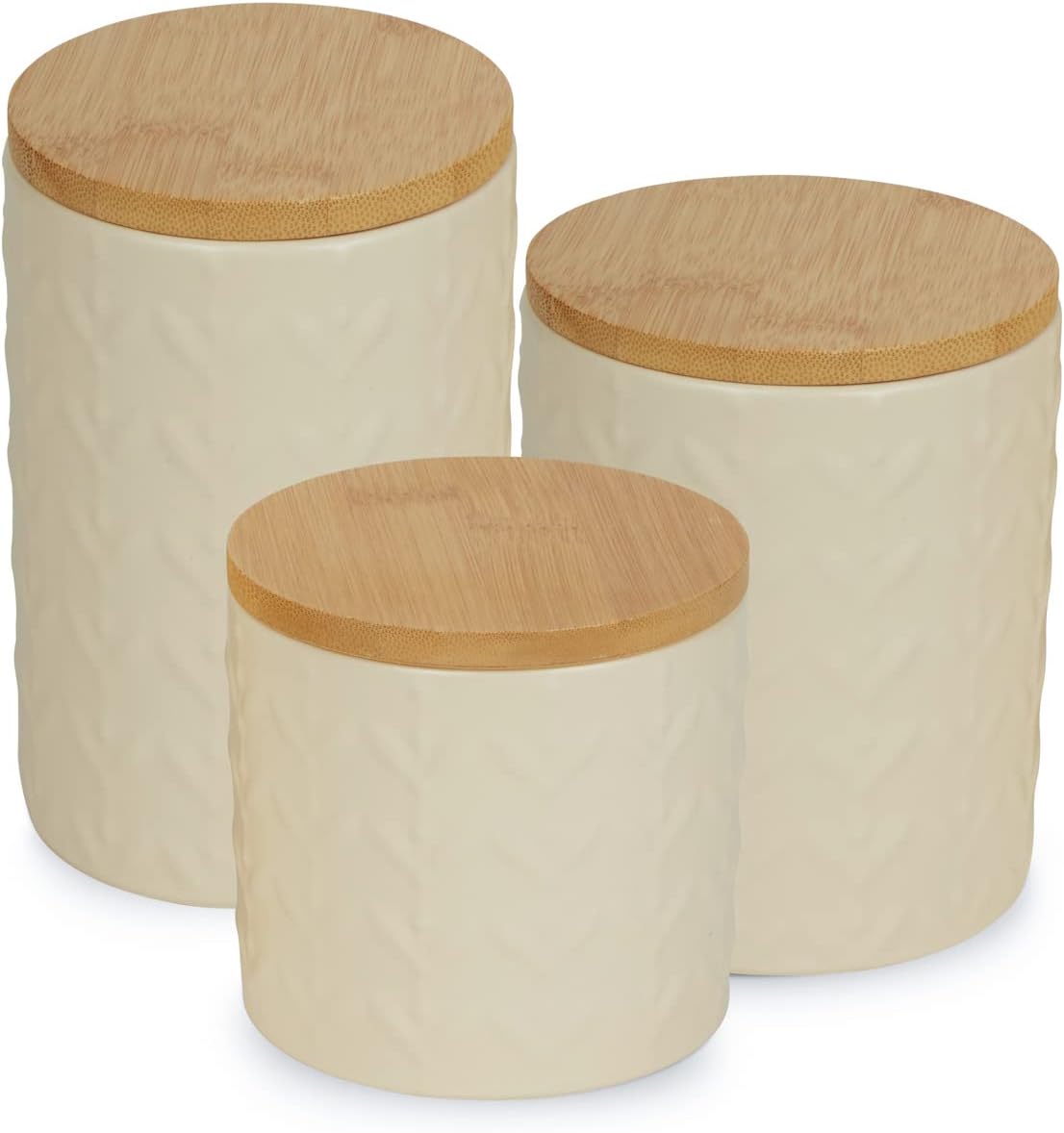 DII Kitchen Accessories Collection, Textured Matte Ceramic Canister Set, Antique White, Vine, 3