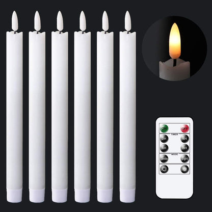 GenSwin Flameless White Taper Candles Flickering with 10-Key Remote, Battery Operated Led Warm 3D