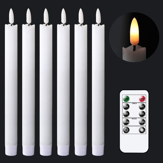 GenSwin Flameless White Taper Candles Flickering with 10-Key Remote, Battery Operated Led Warm 3D