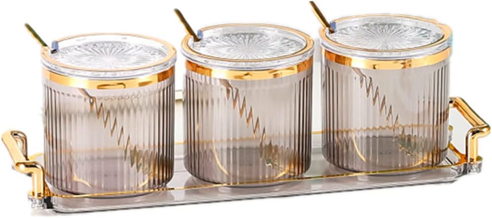 Acrylic Condiment Spice Jars,Condiment Spice Box With Lids and Spoons and Tray,Clear Plastic