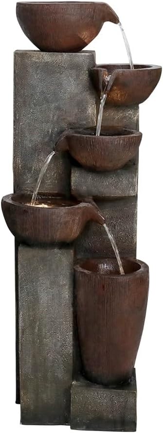 SunJet 5-Tier Cascading Indoor/Outdoor Water Fountain with LED Lights - 39.7" High Large Waterfall