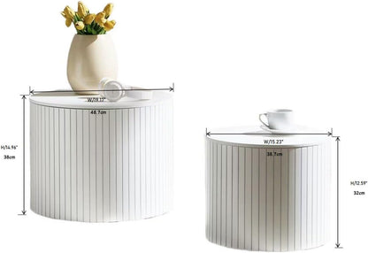 Nesting Cofee Tables Set of 2 with Storage, Modern Round Wooden Coffee Table Circle Side Tables