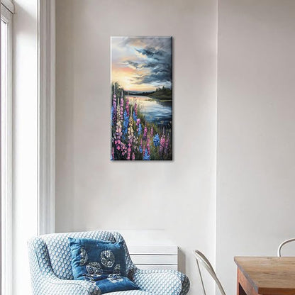 LASMOND Beautiful Colorful Grassland by Riverbank Landscape Wall Art Decor Artwork for Bedroom