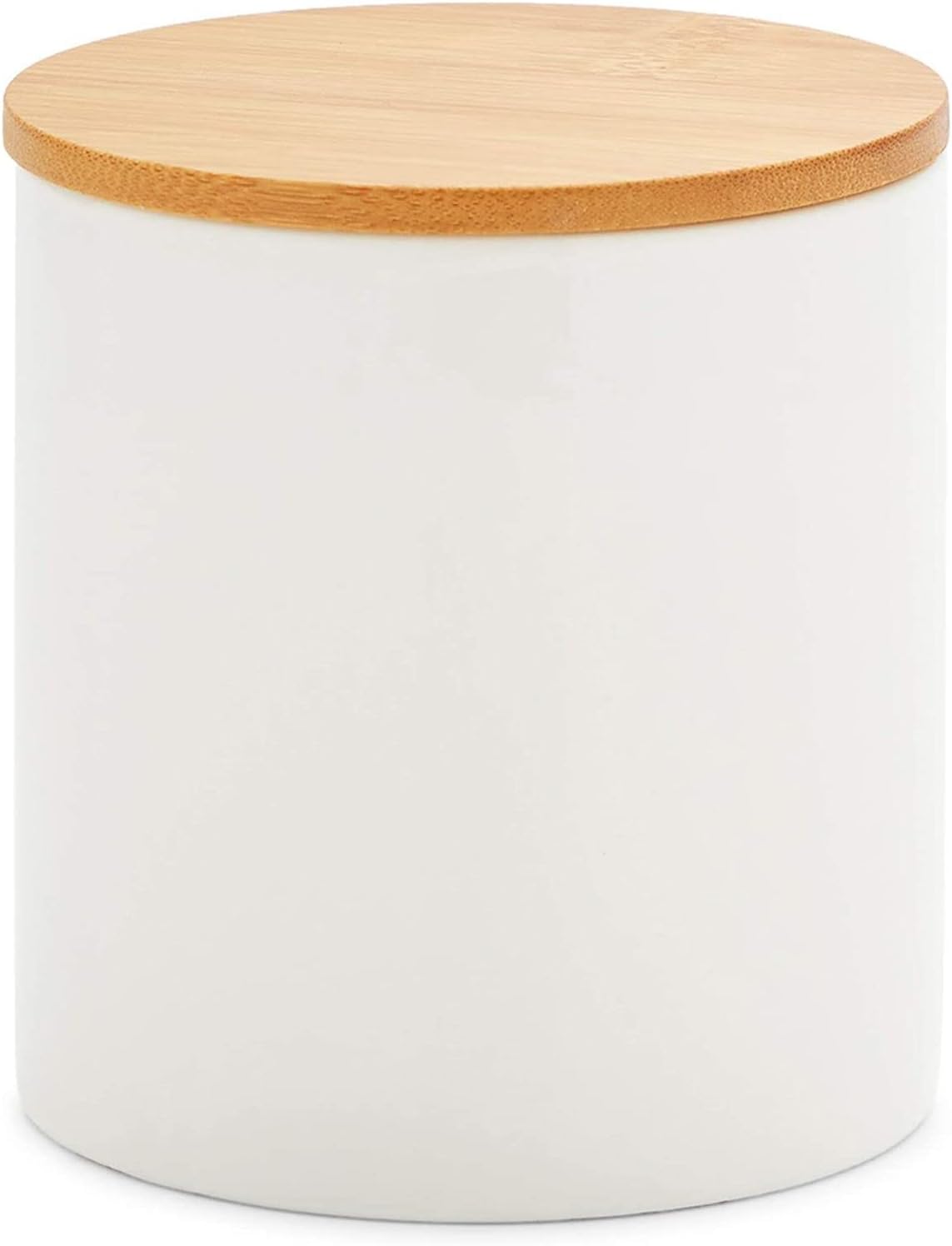 Farmlyn Creek Set of 3 White Ceramic Canisters with Airtight Wooden Bmaboo Lids - Kitchen Counter