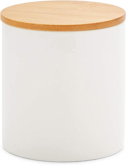 Farmlyn Creek Set of 3 White Ceramic Canisters with Airtight Wooden Bmaboo Lids - Kitchen Counter