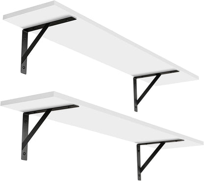 DINZI LVJ Long Wall Shelves, 31.5 x 7.9 x 6.1 Inches, Set of 2 White Floating Shelves